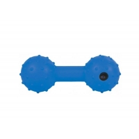 Zabawka dla psa - gumowy hantel z dzwonkiem, niebieski